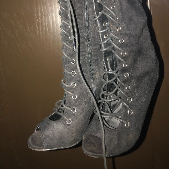 Black Over The Knee Heels - Picture 2 of 3